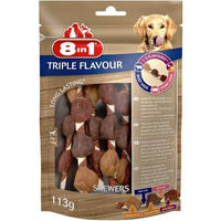 Produktbild von 8in1 Triple Flavour Skewers Kausnacks für Hunde mit Huhn Ente Schwein und Rind ohne Konservierungsstoffe und Zucker 113g - 6 x 113 g
