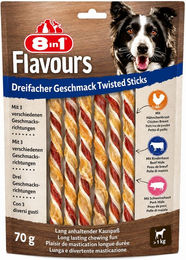 8in1 Triple Flavour Twisted Sticks Kausnack für Hunde mit Schwein Rind und Huhn glutenfrei ohne Konservierungsstoffe und Zucker – Bild 1 von 3
