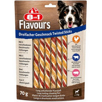 Produktbild von 8in1 Triple Flavour Twisted Sticks Kausnack für Hunde mit Schwein Rind und Huhn glutenfrei ohne Konservierungsstoffe und Zucker