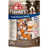 Produktbild von 8in1 Triple Flavour XS Kauknochen für Hunde mit Hähnchen, Schwein und Rind, 21 Stück - 3 x 21 Stk.