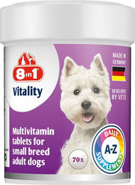 Produktbild von 8in1 Vitality Multivitamin-Tabletten für kleine Hunde Adult zur Unterstützung von Immunsystem sowie Gelenken und Knochen 70 Stück