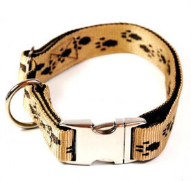 A. Hoffmann GmbH Hundehalsband Alu-Max Soft Nylon Beige mit braunen Pfötchen wasserabweisend 45-70cm 25mm – Bild 1 von 1