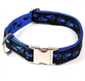 Produktbild von A. Hoffmann GmbH Hundehalsband Alu-Max Soft Nylon Schwarz Blaue Pfötchen 25-35cm 15mm wasserabweisend
