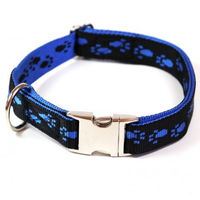 Produktbild von A. Hoffmann GmbH Hundehalsband Alu-Max Soft Nylon Schwarz Blaue Pfötchen 25-35cm 15mm wasserabweisend