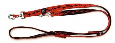 A. Hoffmann GmbH Soft Nylon-Führleine für Hunde Rot mit schwarzen Pfötchen 100-210cm 25mm wasserabweisend – Bild 1 von 1