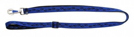 Produktbild von A. Hoffmann GmbH Soft Nylon Kombileine für Hunde Blau mit schwarzen Pfötchen stufenlos verstellbar 100-200cm 20mm