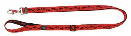 Produktbild von A. Hoffmann GmbH Soft Nylon Kombileine für Hunde Rot mit schwarzen Pfötchen stufenlos verstellbar 100-200cm 15mm