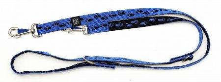 A. Hoffmann GmbH Soft Nylonführleine Blau mit schwarzen Pfötchen, 3-fach verstellbar 100-210cm, 15mm Breite, wasserabweisend – Bild 1 von 1