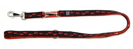 A. Hoffmann GmbH Soft Nylonführleine Schwarz mit roten Pfötchen, 3-fach verstellbar 100-210cm, 15mm Breite, wasserabweisend – Bild 1 von 1