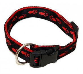 A. Hoffmann GmbH Wienerlock Hundehalsband aus Nylon Schwarz mit roten Pfötchen 20mm 30-50cm wasserabweisend – Bild 1 von 2