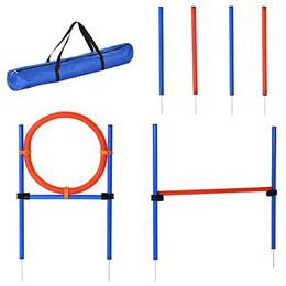 Produktbild von Agility-Übungs-Set Slalom-Hürden-Sprungring 3 in 1 Hundesport Trainingsplatz PE Blau+Rot