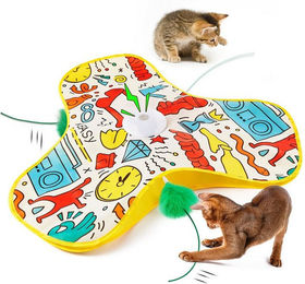 AIMAX Katzen-Spielschiene Interaktives elektrisches Katzenspielzeug zur Selbstbeschäftigung, Automatische Jagdhaube mit Federn, Mausgeräuschen & farbigem Design – Bild 1 von 5