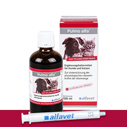 Produktbild von Alfavet Pulmo alfa Saft zur Unterstützung der Atemwege für Hund und Katze - 100 ml