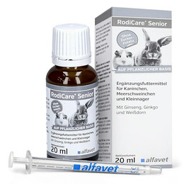 Produktbild von alfavet RodiCare Senior Ergänzungsfuttermittel für ältere Kaninchen und Nager - 20 ml