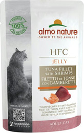 Produktbild von Almo Nature HFC Jelly 55g Beutel Katzennassfutter 24 x 55 Gramm Thunfisch & Garnelen