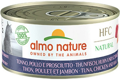Produktbild von Almo Nature HFC Natural 150g Dose Katzennassfutter Sparpaket 48 x 150 Gramm Thunfisch, Huhn und Schinken