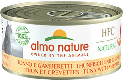 Produktbild von Almo Nature HFC Natural 150g Dose Katzennassfutter Sparpaket 48 x 150 Gramm Thunfisch und Garnelen