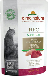 Produktbild von Almo Nature HFC Natural 55g Beutel Katzennassfutter Sparpaket 48 x 55 Gramm Thunfisch & Huhn
