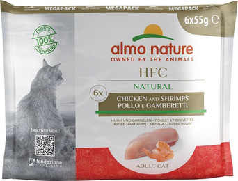 Produktbild von Almo Nature HFC Natural Katzenfutter nass - Huhn und Garnelen - 6 x 55 g