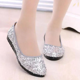 Produktbild von Alte Peking-Stoffschuhe, modische Pailletten, flache Damen-Einzelschuhe, weiche Sohle, Mutterschuhe, Pedal, faule Schuhe 40 silber