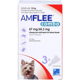 Produktbild von AMFLEE combo 67/60,3mg Lsg.z.Auftr.f.Hunde 2-10kg 3 St.