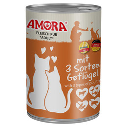 Produktbild von AMORA Fleisch Pur 3 Sorten Geflügel Katzenfutter - 6 x 400 g