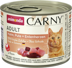 Produktbild von animonda Carny Adult 200g Dose Katzennassfutter Sparpaket 24 x 200 Gramm Huhn, Pute + Entenherzen