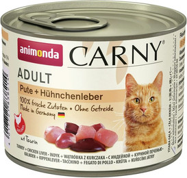 Produktbild von animonda Carny Adult 200g Dose Katzennassfutter Sparpaket 24 x 200 Gramm Pute + Hühnchenleber