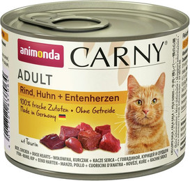Produktbild von animonda Carny Adult 200g Dose Katzennassfutter Sparpaket 24 x 200 Gramm Rind, Huhn + Entenherzen