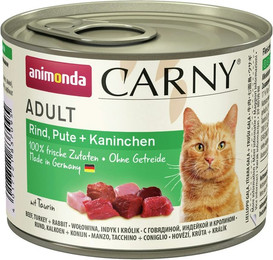 Produktbild von animonda Carny Adult 200g Dose Katzennassfutter Sparpaket 24 x 200 Gramm Rind, Pute + Kaninchen
