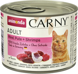 Produktbild von animonda Carny Adult 200g Dose Katzennassfutter Sparpaket 24 x 200 Gramm Rind, Pute + Shrimps