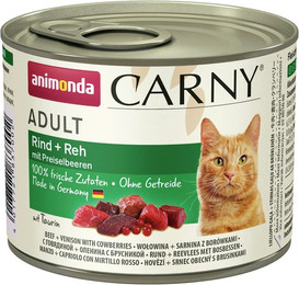 Produktbild von animonda Carny Adult 200g Dose Katzennassfutter Sparpaket 24 x 200 Gramm Rind + Reh mit Preiselbeeren