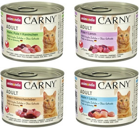 Produktbild von animonda Carny Adult 24 x 200g Mixpaket (Huhn&Pute mit Kaninchen,Pute&Lamm,Pute&Hünchenleber,Huhn&Lachs) Katzennassfutter