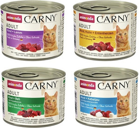 Produktbild von animonda Carny Adult 24 x 200g Mixpaket (Rind & Lamm,Rind&Huhn mit Entenherz,Rind&Reh,Rind&Kabeljau) Katzennassfutter