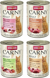 Produktbild von animonda Carny Adult 24 x 400g Mixpaket (Huhn&Shrimps,Huhn&Ente,Huhn&Kaninchen,Pute&Huhn) Katzennassfutter
