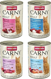 Produktbild von animonda Carny Adult 24 x 400g Mixpaket (Pute&Shrimps,Rind&Kabeljau,Pute&Lamm,Huhn&Lachs) Katzennassfutter