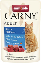 Produktbild von animonda Carny Adult 85g Beutel Katzennassfutter Sparpaket 24 x 85 Gramm Rind + Perlhuhn