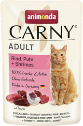 Produktbild von animonda Carny Adult 85g Beutel Katzennassfutter Sparpaket 24 x 85 Gramm Rind, Pute + Shrimps
