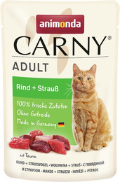 Produktbild von animonda Carny Adult 85g Beutel Katzennassfutter Sparpaket 24 x 85 Gramm Rind + Strauß