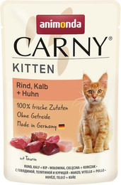 Produktbild von animonda Carny Kitten 85g Beutel Katzennassfutter Sparpaket 24 x 85 Gramm Rind, Kalb + Huhn