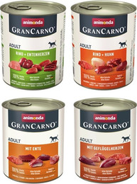 Produktbild von animonda Gran Carno Adult 24 x 800g Mixpaket (Rind&Huhn,Rind&Entenherz,Ente,Geflügelherz) Hundenassfutter