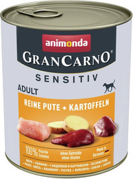 Produktbild von animonda Gran Carno Sensitive Adult 800g Dose Hundenassfutter Sparpaket 12 x 800 Gramm Reine Pute + Kartoffeln
