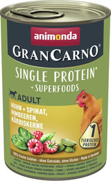 Produktbild von animonda Gran Carno Superfoods 400g Dose Hundenassfutter Sparpaket 12 x 400 Gramm Huhn + Spinat, Himbeeren, Kürbiskerne