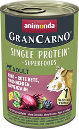 Produktbild von animonda Gran Carno Superfoods 400g Dose Hundenassfutter Sparpaket 12 x 400 Gramm Rind + Rote Bete, Brombeeren, Löwenzahn