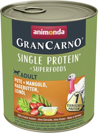 Produktbild von animonda Gran Carno Superfoods 800g Dose Hundenassfutter Sparpaket 12 x 800 Gramm Pute + Mangold, Hagebutten, Leinöl