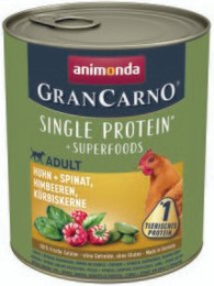 Produktbild von animonda GranCarno Single Protein Superfoods Nassfutter Hund Adult Huhn und Spinat Himbeeren Kürbiskerne - 12 x 800 g
