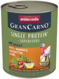 Produktbild von animonda GranCarno Single Protein Superfoods Nassfutter Hund Adult, Pute und Mangold, Hagebutten, Leinöl 6x800 g