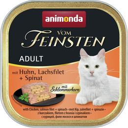Produktbild von animonda Vom Feinsten Adult mit Schlemmerkern 100g Schale Katzennassfutter 32 x 100 Gramm Huhn, Lachsfilet + Spinat