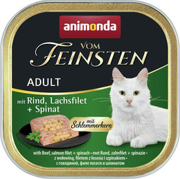 Produktbild von animonda Vom Feinsten Adult mit Schlemmerkern 100g Schale Katzennassfutter 32 x 100 Gramm Rind, Lachsfilet + Spinat