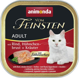 Produktbild von animonda Vom Feinsten Adult mit Schlemmerkern 100g Schale Katzennassfutter Sparpaket 64 x 100 Gramm Rind, Hühnchenbrust + Kräuter